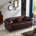 thumbnail image 3 of 86" PU Leather Chesterfield Sofa with Storage Seats, Modern Tufted 3 Seater Couch with Rolled Arms and Nailhead for Living Room, Bedroom, Burgundy, 3 of 9