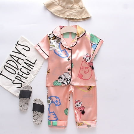 

Toddler Boys Pajama Sets Short Sleeve Cartoon Animal Tops+Pants Nightgown Sleepwear Outfits