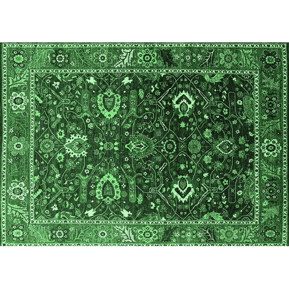 Ahgly Company Indoor Rectangle Oriental Emerald Green Industrial Area Rugs, 5' x 7'