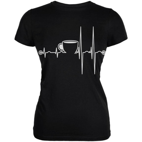 Coffee Cup Heartbeat Juniors Soft T Shirt Black 2XL