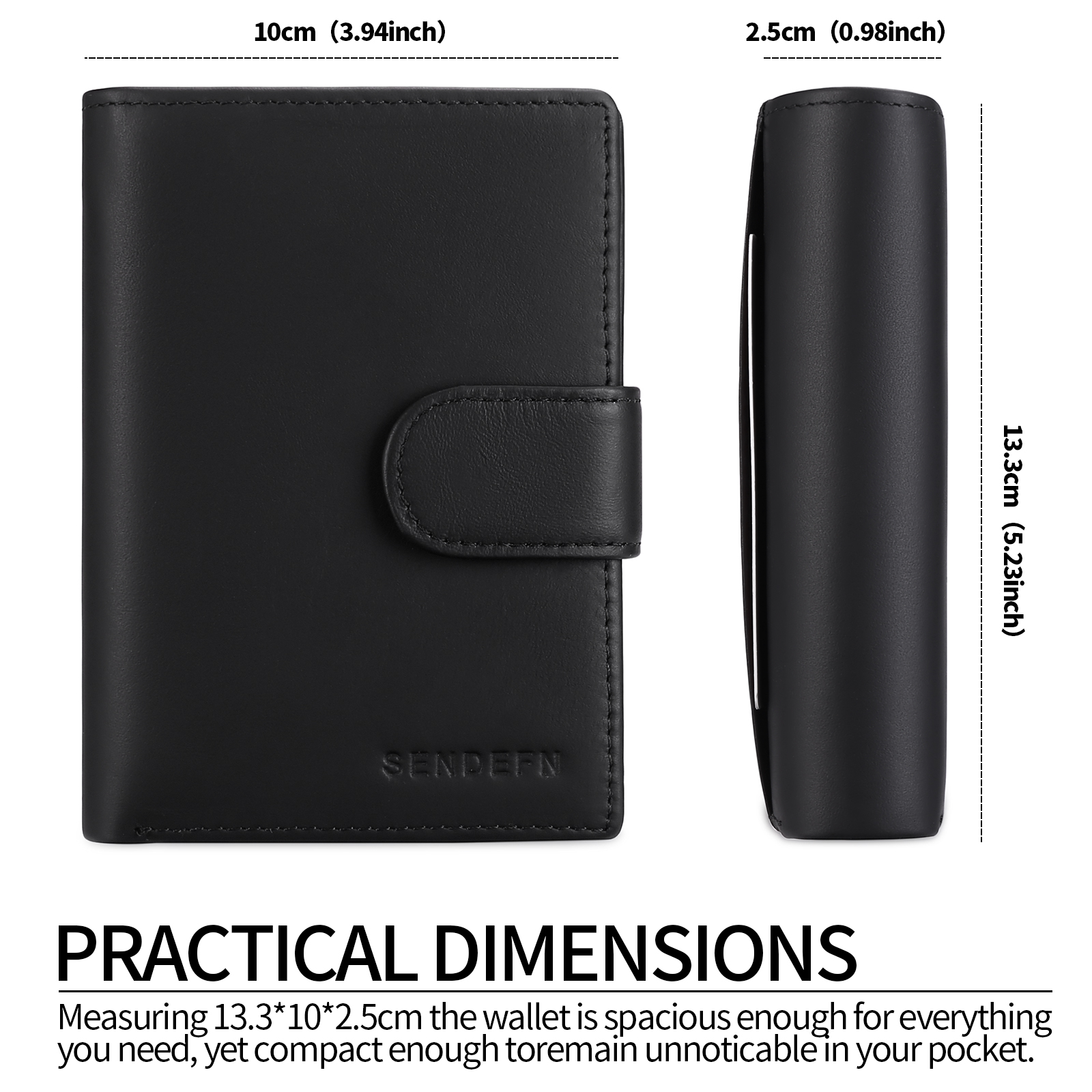 SENDEFN Men's Genuine Leather Trifold Wallet, Black photo 2