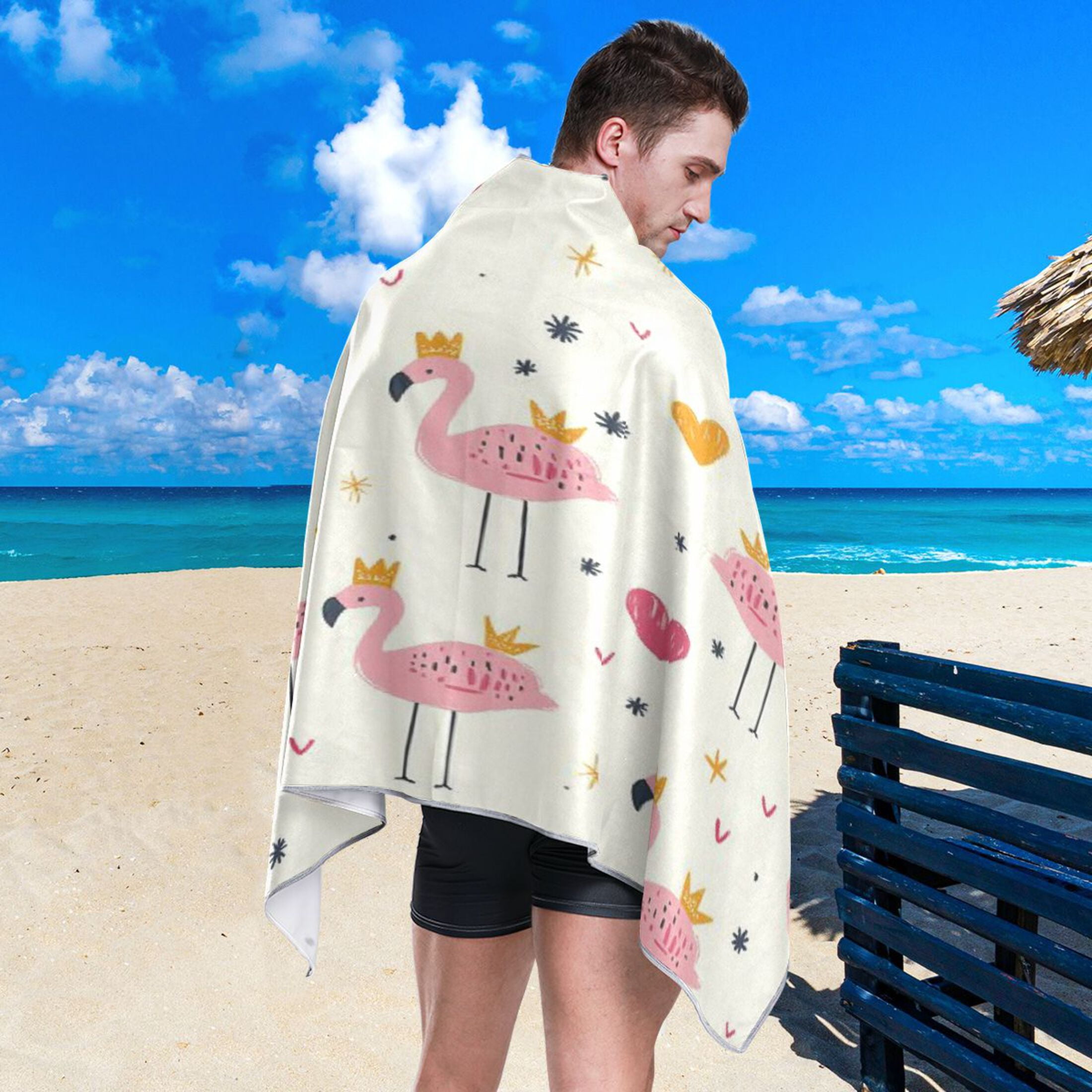 Qxltty Cute Pink Flamingos Crowns Hearts Beach Towel Sand Free Bath Towel Absorbent Quick Dry Soft Lightweight Blanket for Travel Gym Camping 71x31in