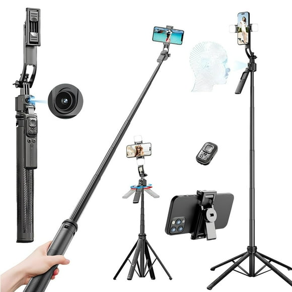 Estabilizador para Celular,Selfie Stick con Seguimiento Facial y Luz de Relleno,con 360°Rotación para Android y iPhone,Extensible hasta 1.63m, Ideal para TikTok, Youtube y Vlogs