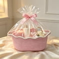 thumbnail image 5 of Woven Cotton Storage Basket with Handles, Decorative Gift and Organizer Basket for Shelf, Closet, Bathroom and Pantry, Pink, 5 of 6