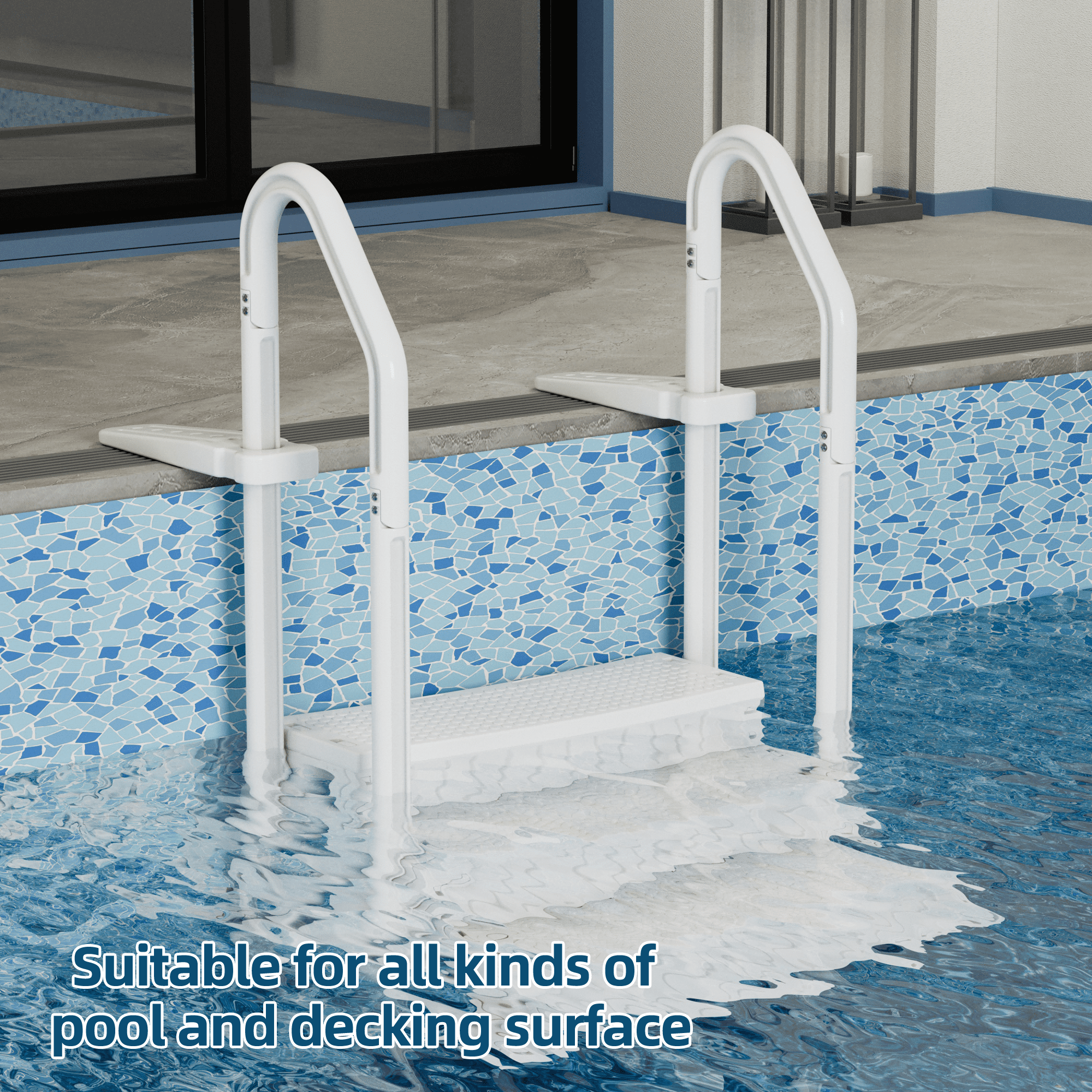 UPHYB Pool Ladder, 3-Step Pool Stairs with Double Handrails and Non-Slip Steps for 36-48” Above Ground and In-Ground Pools, White