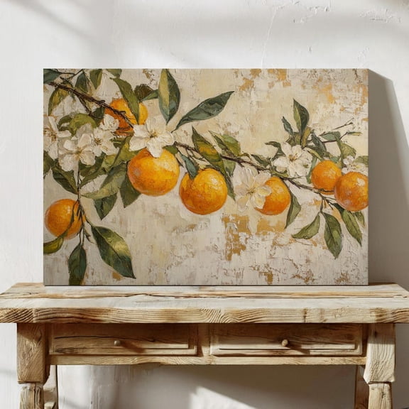 Velto Orange Tree Canvas, Vintage Citrus Wall Art, Rustic Mediterranean Botanical Decor, SIZE 8x10 INCLUDE Pine Wood Frame 1.25-Inch