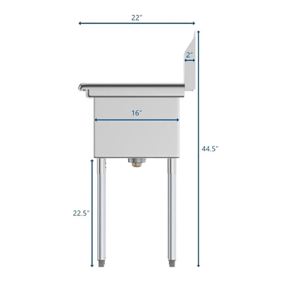 Pemberly Row Silver 12x16x10 Right Stainless Steel Kitchen Prep & Utility Sink