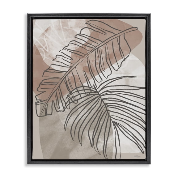 Stupell Industries Bohemian Tropical Earth Tone Leaves Black Floating Frame Canvas Art, 17 x 21, by Cat Thurman Designs