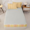thumbnail image 4 of Castle Fairy Minimalist Watercolor Plaid Zipper Queen Comforter Set with Fitted Sheet and 2 Pillowcases,Retro Faded Check Zipper Bedding Set,Apricot Pink Yellow,Reversible, 4 of 7