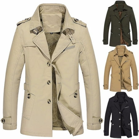 Military Single - PODOM L-5XL Men Jacket Fashion Winter Warm Fleece Single-breasted Military Sticken Coat Trench Parka Windbreaker Jacket,Khaki color