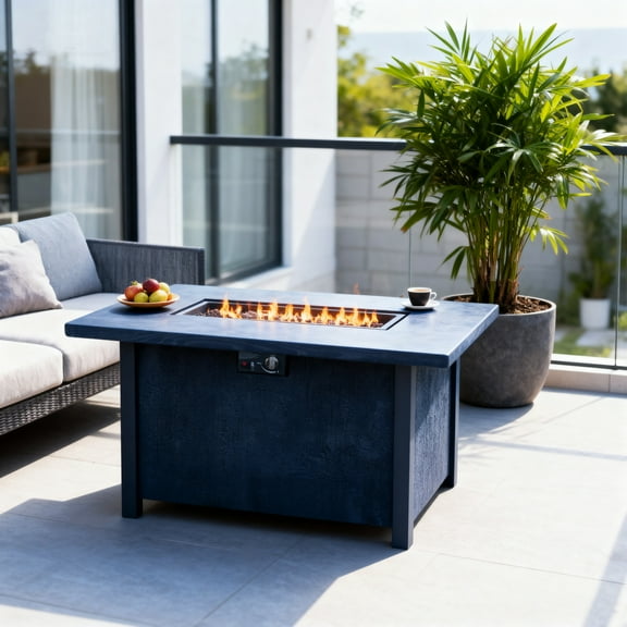 Outdoor Propane Gas Fire Pit Table 44 Inch Square with 50000 BTU High Heat Charcoal Effect Eco Friendly Durable Patio Heater for Backyard and Garden
