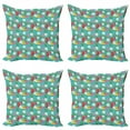 thumbnail image 1 of Spring Throw Pillow Cushion Case Pack of 4, Botanical Pattern with Circles Triangles and Hearts Green Leaves Blooming Daisies, Modern Accent Double-Sided Print, 4 Sizes, Multicolor, by Ambesonne, 1 of 2