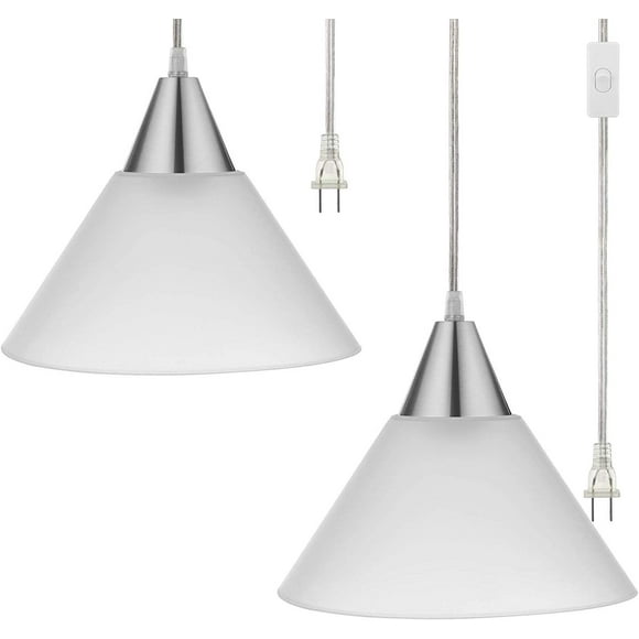 2 Pack Plug in Pendant Light Fixtures, Hanging Light with Plug in Cord 15FT On/Off Switch, Pendant Light Fixture with Frosted White Shade