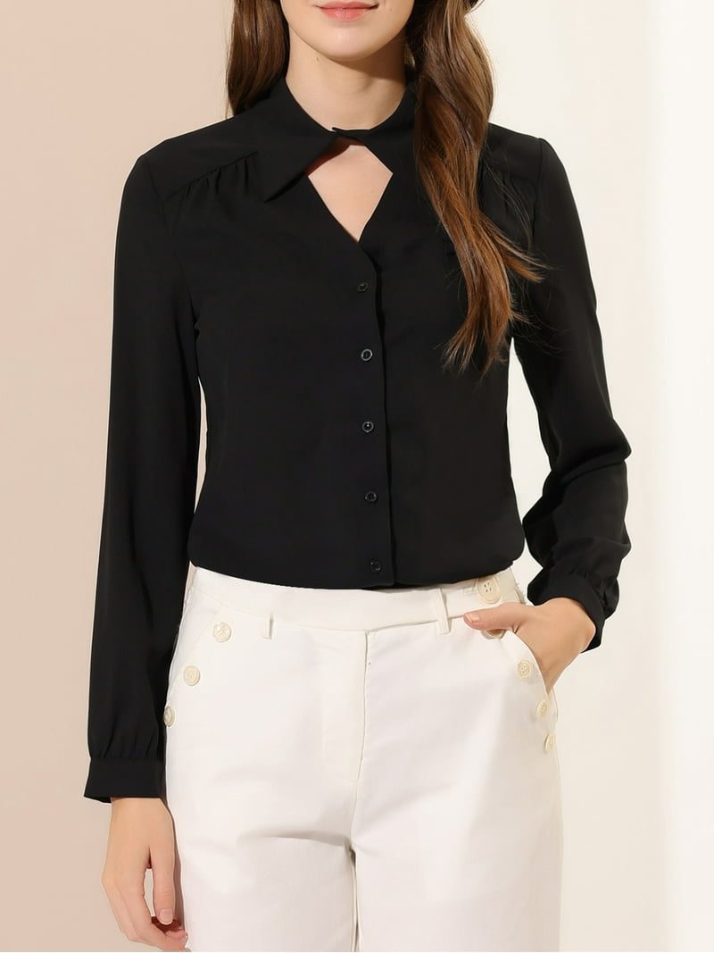 トップス Acka bijou collar volume shirt INSPIRE CHIC Women's Choker Neck Blouse Long Sleeve Turn Down