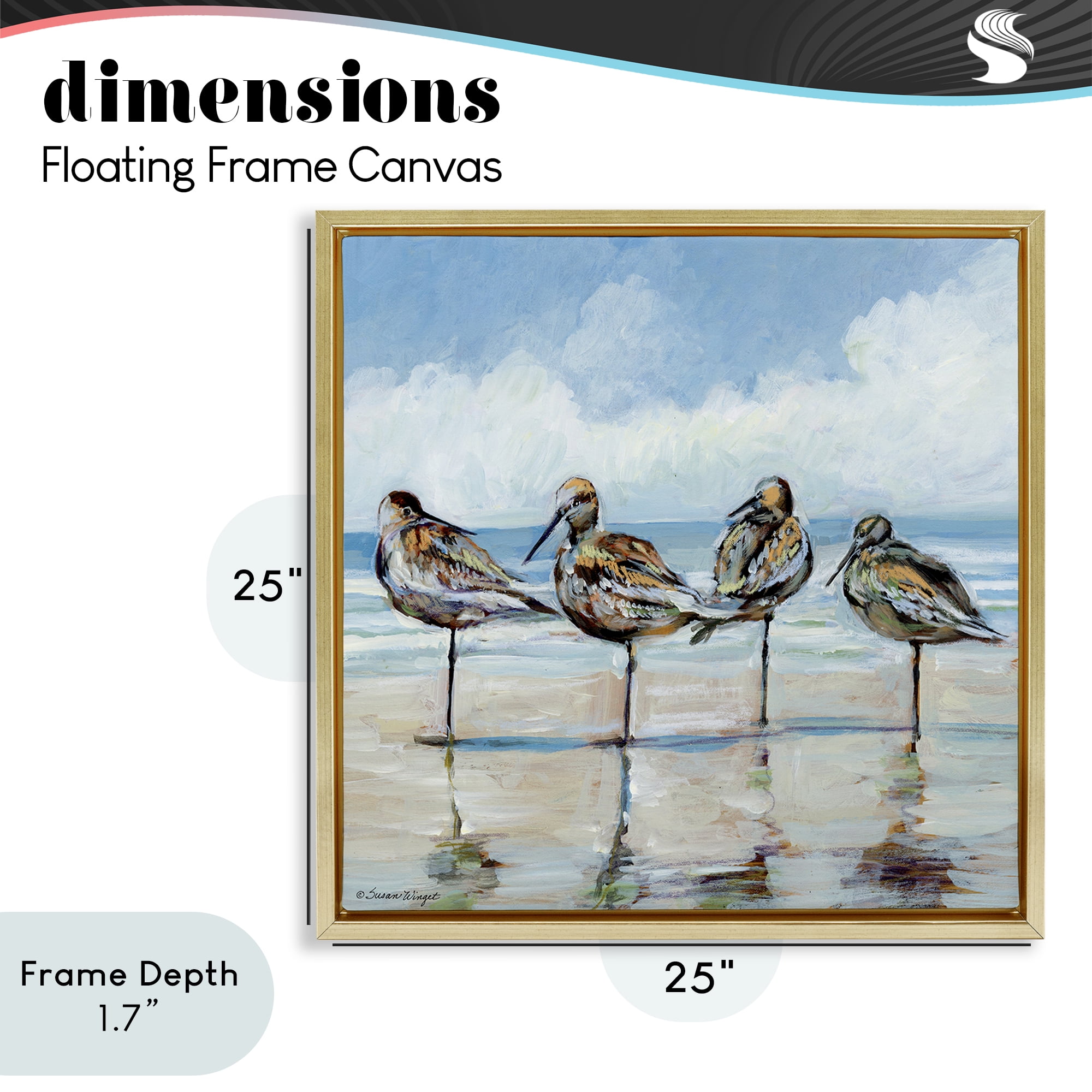 Stupell Industries Sandpipers Balancing On Beach Gold Framed Floater Canvas Wall Art, design by Susan Winget