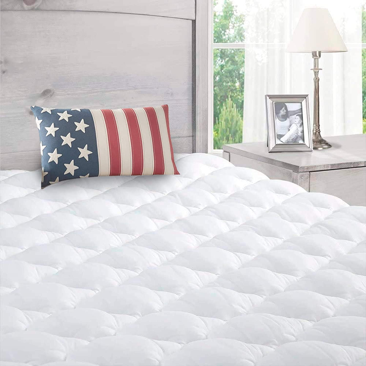 Hypoallergenic Bamboo Mattress Pad with Fitted Skirt Extra Plush Cooling Topper Made in the USA