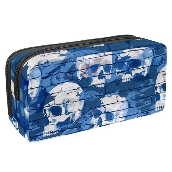 MUOOUM Pencil Case, Blue Camouflage Skulls Pattern Large Capacity Pencil Pouch Stationery Pen Bag