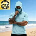 thumbnail image 6 of Mens UPF 50+ Sun Protection Shirts Hoodie with Mask Quick Dry Short Sleeve Lightweight Fishing Shirt Hiking Top Sky Blue L, 6 of 7