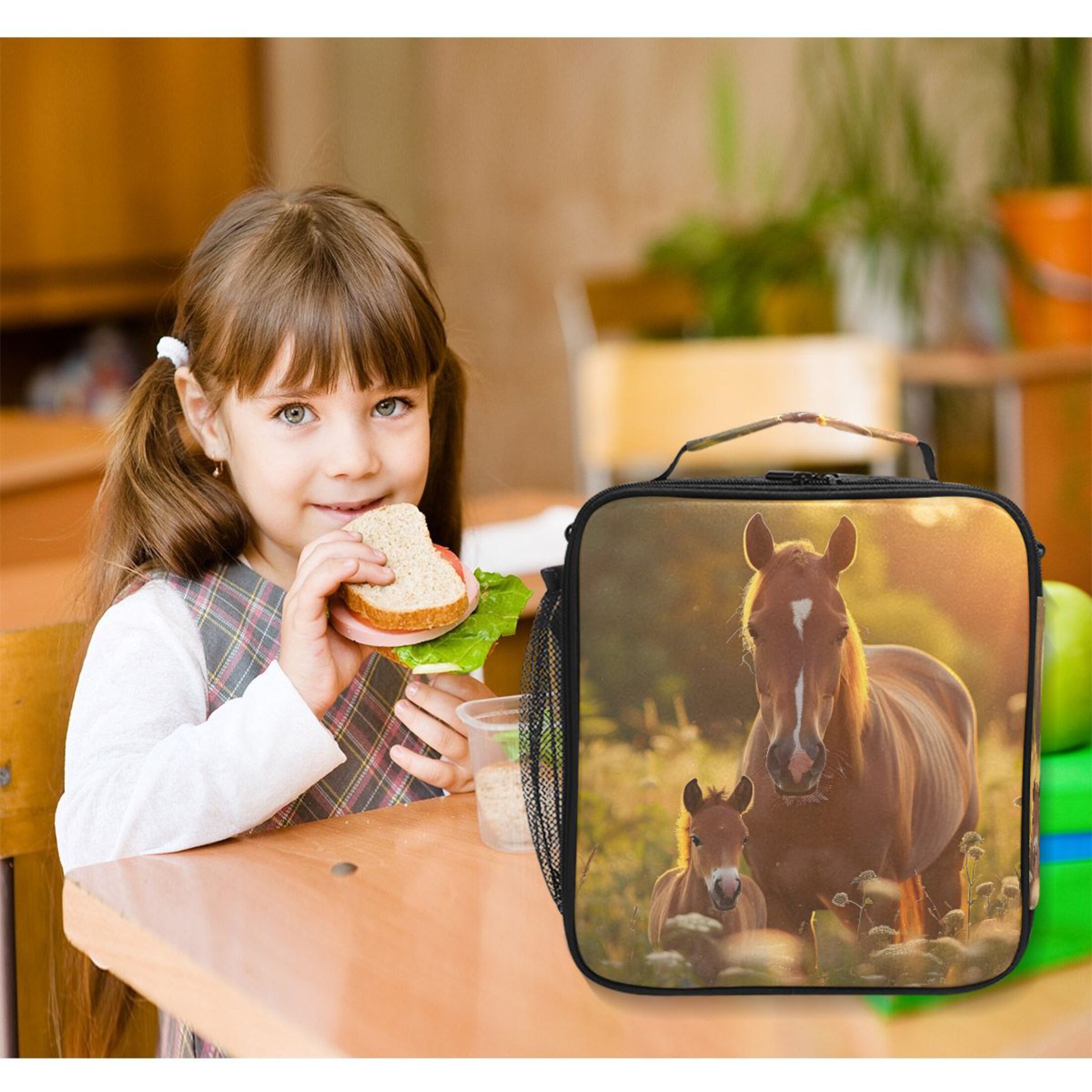 ALAZA Horses and Sunset Lunch Box Insulated Lunch Bag Reusable Thermal Cooler Tote School Picnic