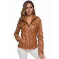 thumbnail image 6 of Osfvolr Womens Removable Hooded Long Sleeves Fashion Biker Leather Jackets Quilted Slim PU Coats with Zipper Brown XXL, 6 of 8
