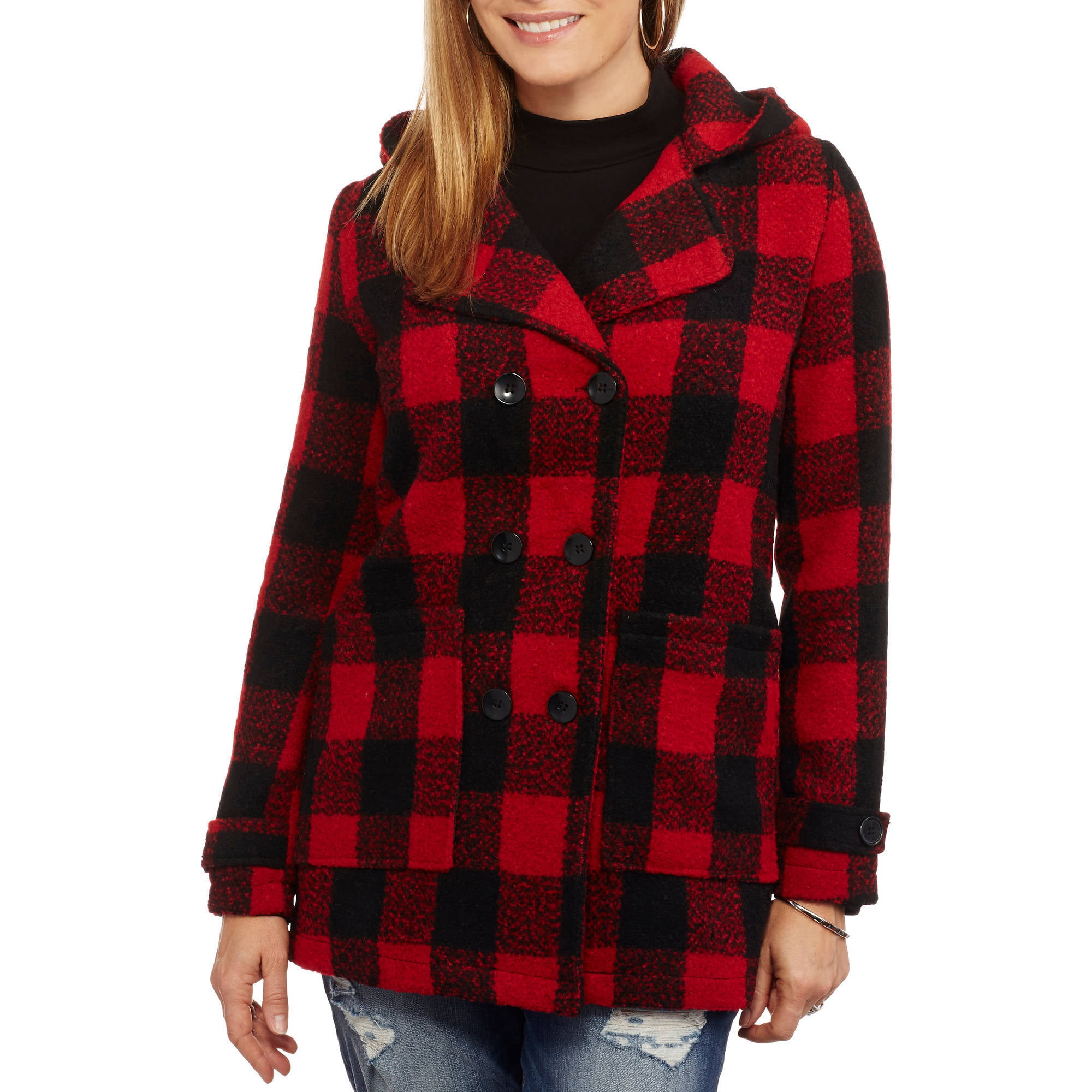 Maxwell Studio Women's Hooded Plaid Cape With Faux Leather Buckle ...