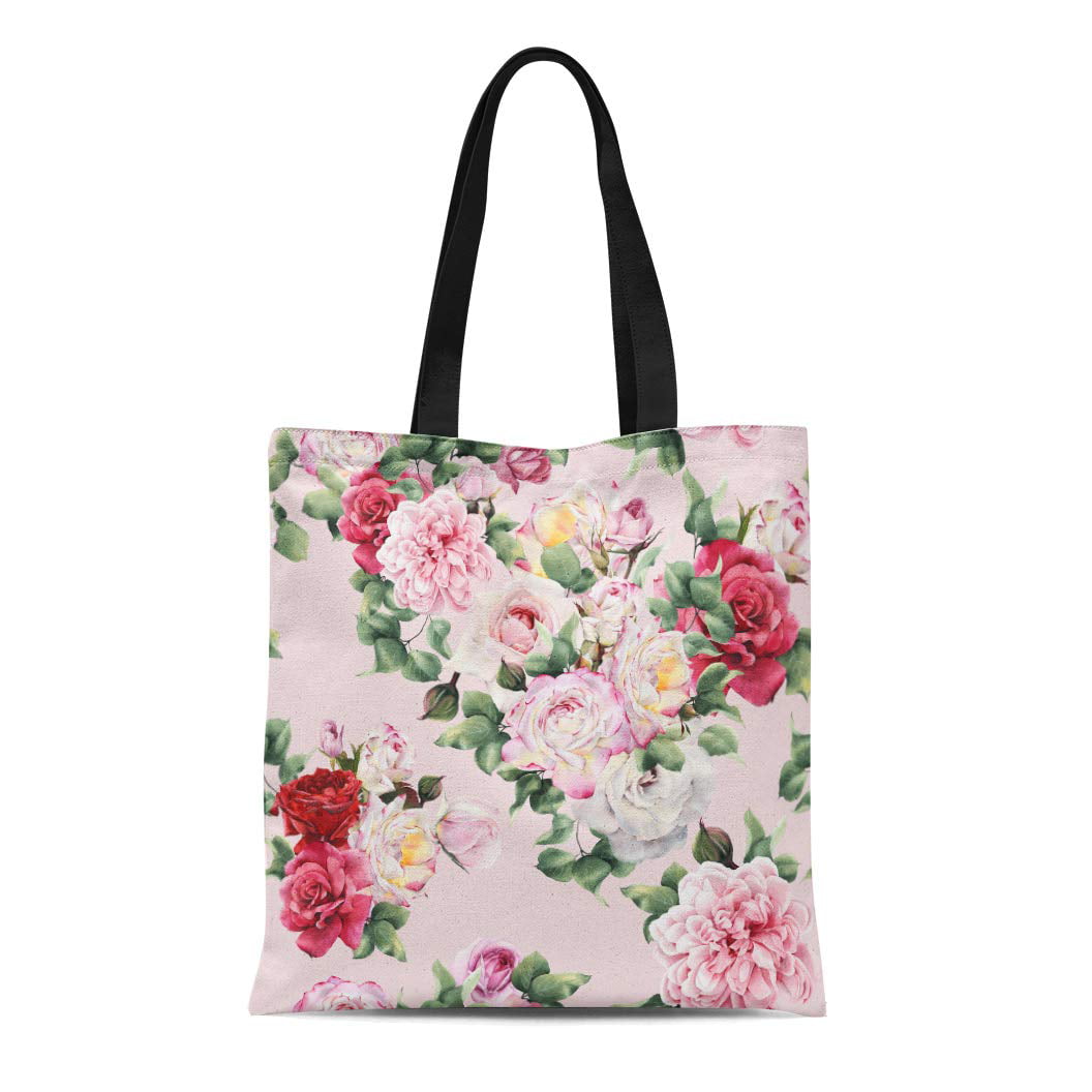 POGLIP Canvas Tote Bag Colorful Flower Floral Pattern Roses Watercolor ...