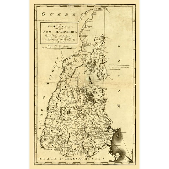 Historic State Map - New Hampshire - Lewis 1794 - 23 x 35.31 - Vintage Wall Art