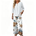 thumbnail image 4 of Lounge Sets for Women Summer Casual 3/4 Sleeve Shirts Wide Leg Pants Matching Tracksuit Sets Travel Outfits, 4 of 6