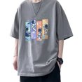 thumbnail image 2 of Hombres Casual Camisetas de Manga Corta Moda Suelta Patrón de Dibujos Animados Estampado de Letras Hombres Manga Corta Tops de Verano para Viajes Diarios Gris Oscuro XL, 2 of 12