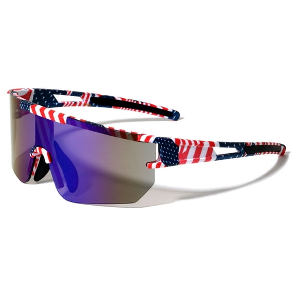 Men USA Patriotic Sport Wrap Around Sunglasses Cycling Volleyball Baseball Sport Mirror 100% UV Protection