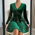thumbnail image 3 of BAETEUY Women Dress V Neck Lace-up Tight Waist Sequin Decor A-line, 3 of 8