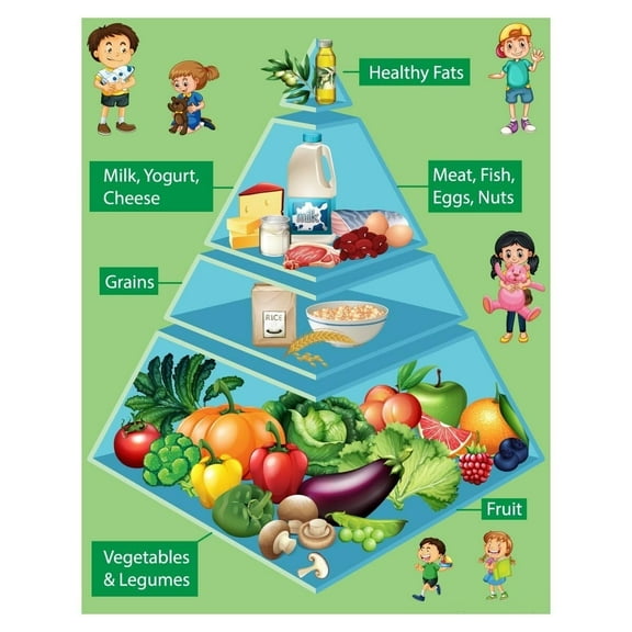 Healthy Food Pyramid Chart for Kids Learning, Food Poster, School Classroom Wall Decor Educational Chart for Children poster