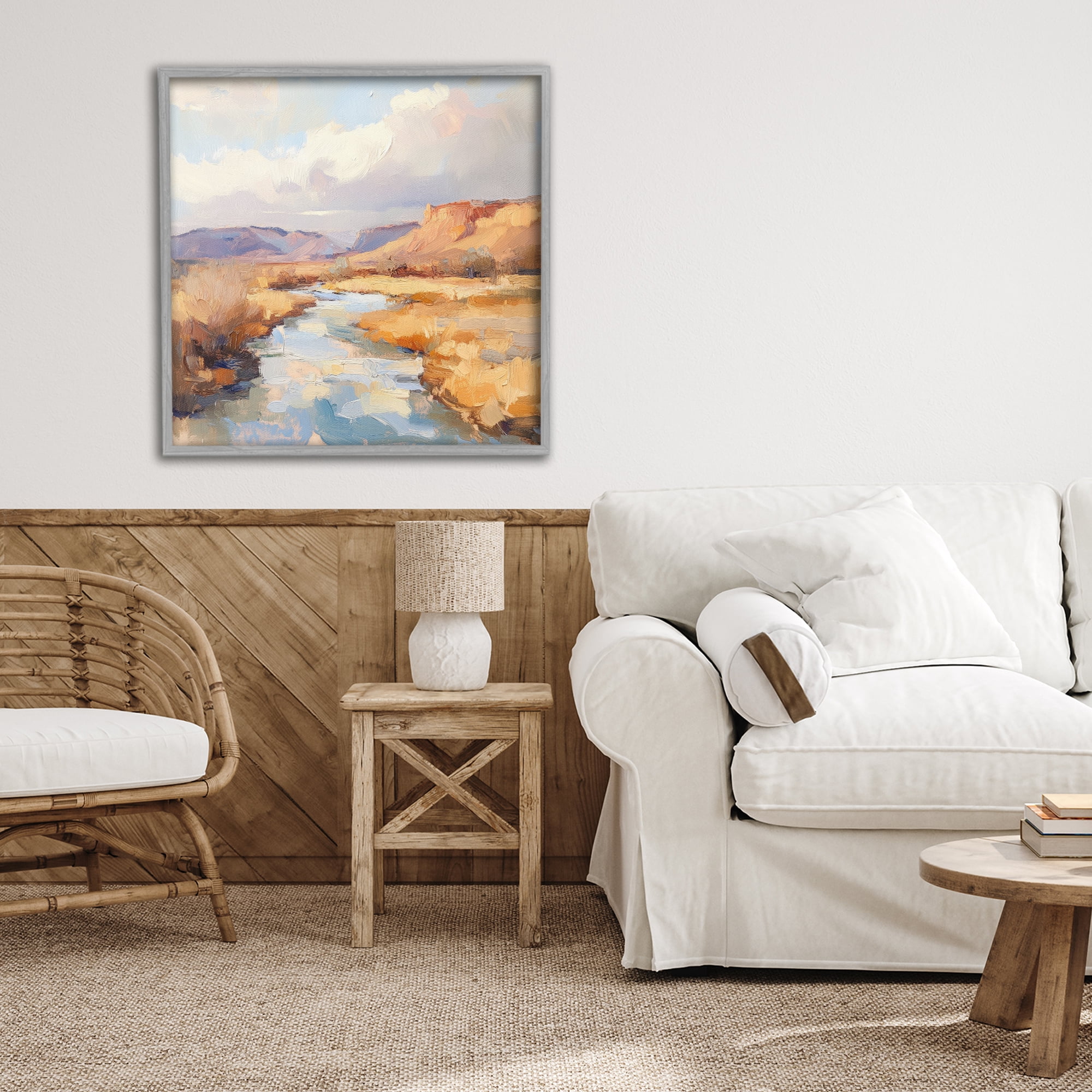 Stupell Industries Plateau River Evening Glow Gray Framed Giclee Art, design by Petal Prints Design