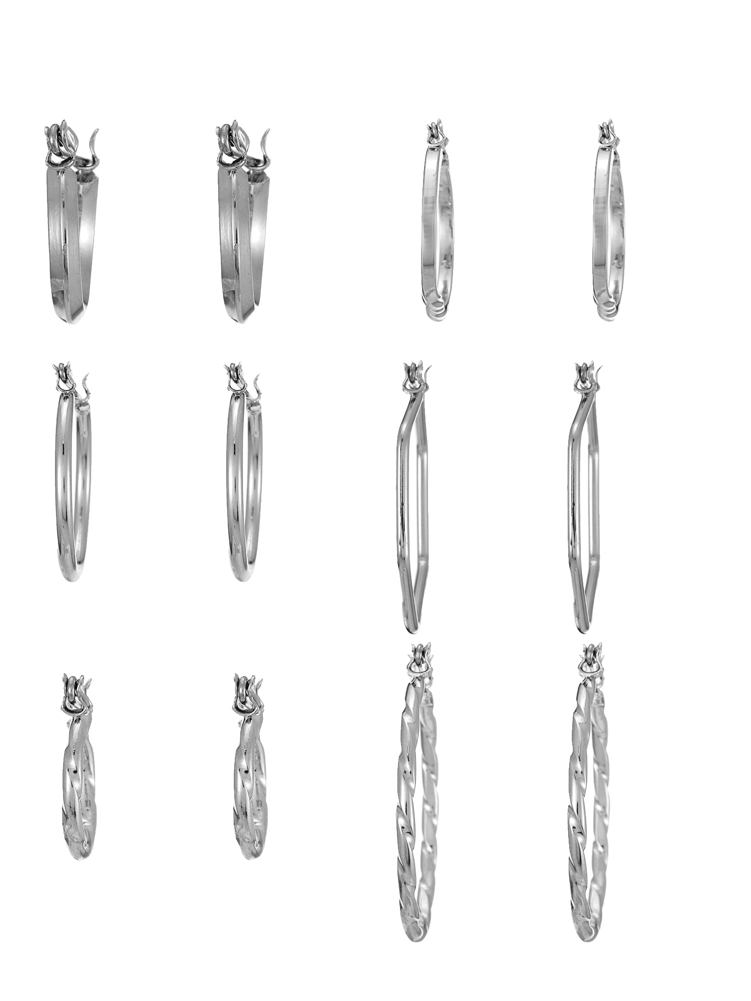 Time And Tru Essentials Multi Ear Silver Hoop Earrings, 6 Pack