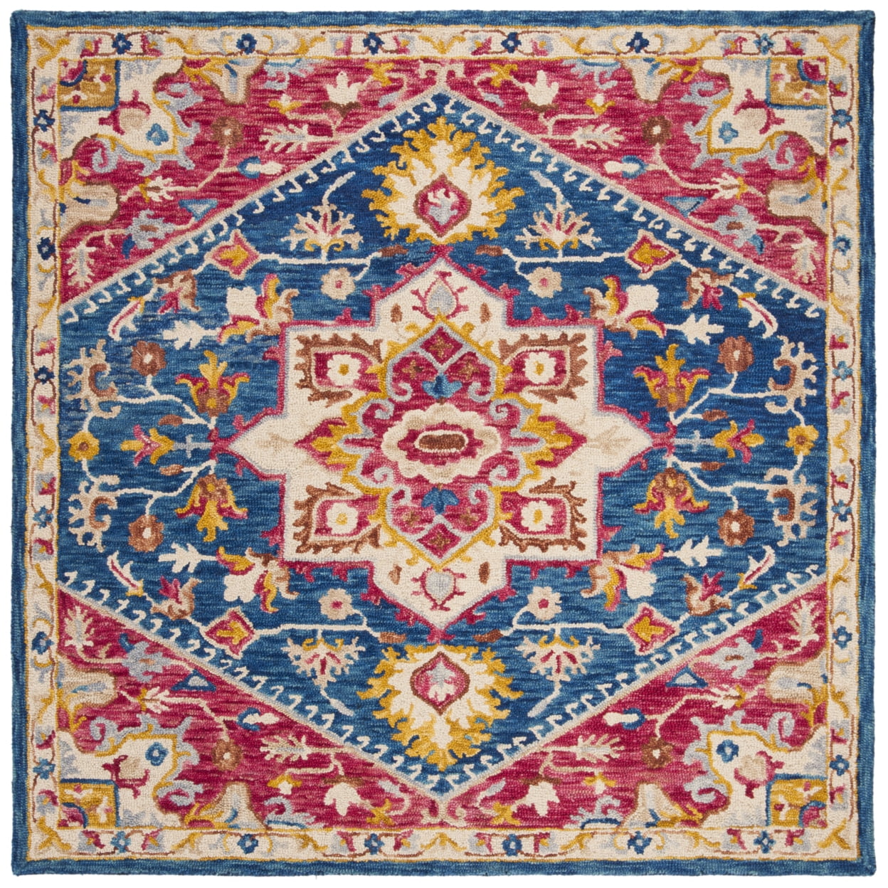 SAFAVIEH Aspen Gamal Oriental Wool Area Rug, Navy/Fuchsia, 4' x 4' Square