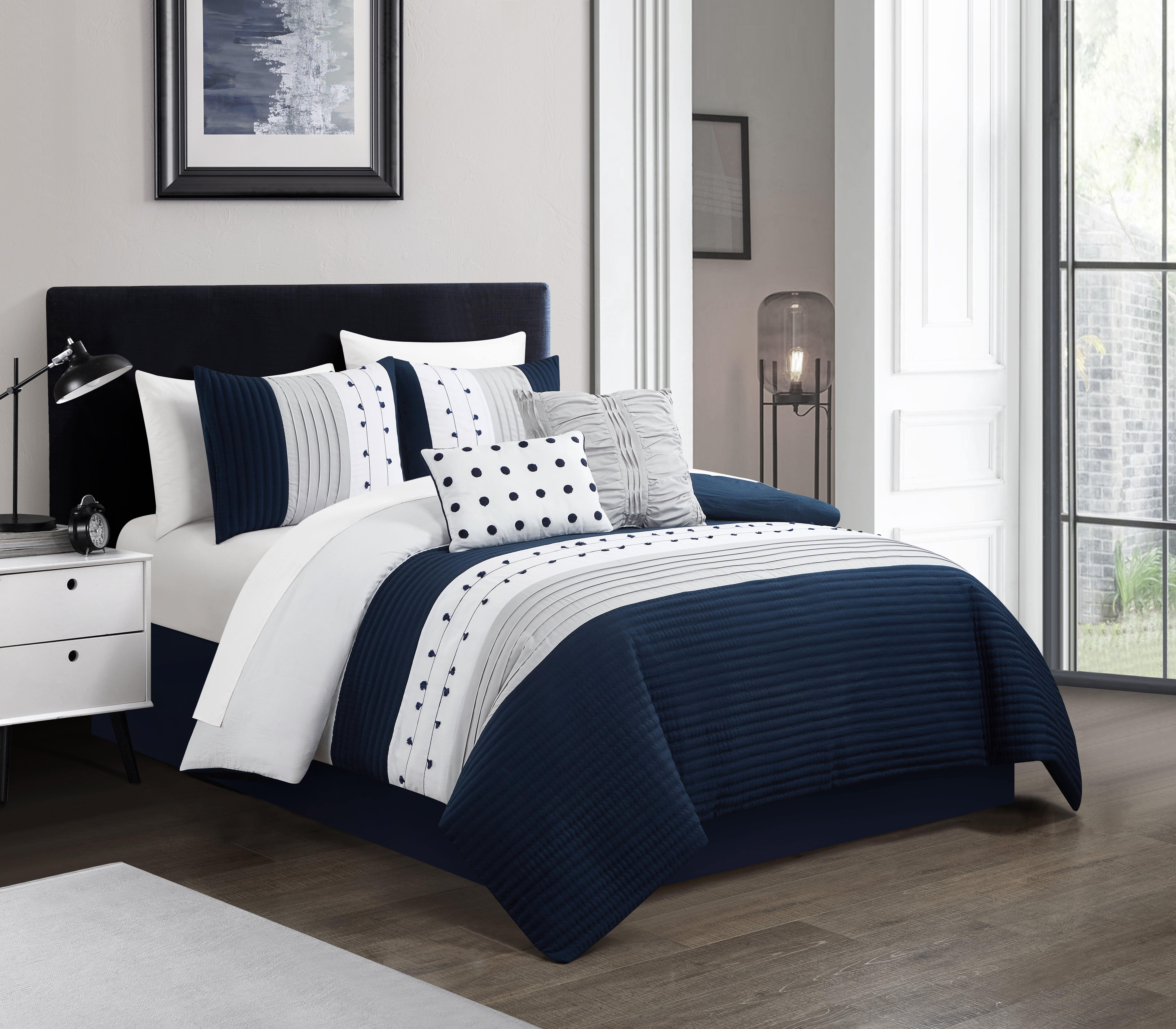 Chic Home Lani 5-Piece Solid Color Comforter Set, Queen, Navy