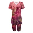 thumbnail image 4 of Two Piece Summer Sets Plus Size Women's Summer Short Sleeve V-neck Tops Shorts Comfortable Homewear 2 Piece Beach Outfits for Women, 4 of 4