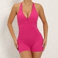 thumbnail image 2 of Womens Sexy Workout Rompers Halter V Neck Backless Unitard Bodysuit Shorts One Piece Gym Yoga Outfits Jumpsuits (Medium, Hot Pink), 2 of 4