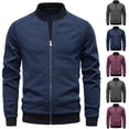 thumbnail image 2 of ZCFZJW Men's Lightweight Bomber Jackets Trendy Solid Color Long Sleeve Windbreaker Casual Stylish Fall Golf Zip Up Dress Business Varsity Jacket Navy XL, 2 of 10