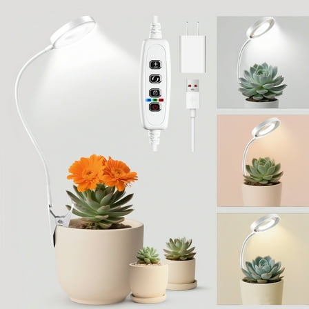 Plant Grow Light, White LED Full Spectrum Growing Lamp for Indoor Plants, Clip On LED Plant Light with Timer, 3 Dimmable Brightness,Energy Efficient Hydroponic Light for Seedling,Veg & Flower