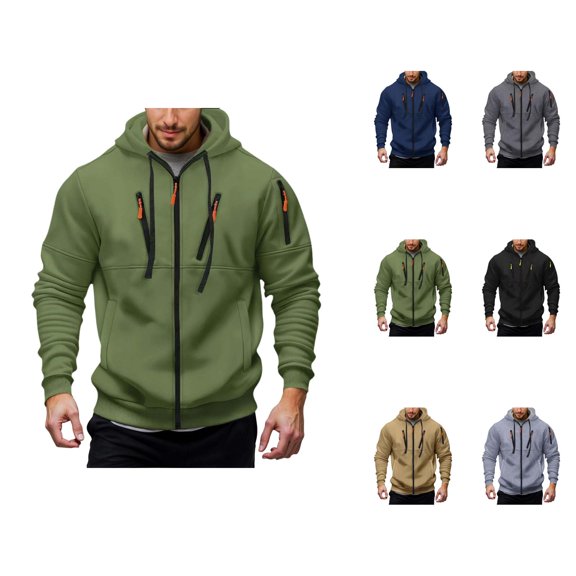 Zip Up Hoodie Men 2026 Fall Winter Long Sleeve Full Zipper Hooded Sweatshirt with Pockets Cardigan Jacket Outerwear