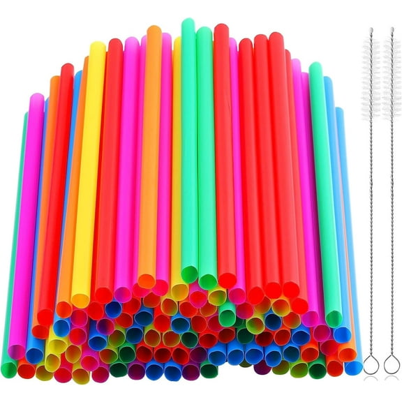 Smoothie Straws, Colourful Flexible Straws, Large Bubble Tea Straws, Extra Long Jumbo Straws for Children Adults, Reusable Straw for Party, Milk, Drinks (100)
