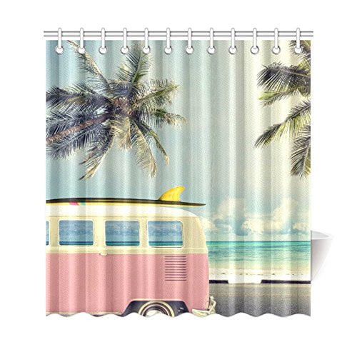 Bpbop Tropical Beach Shower Curtain Vintage Car Palm Tree Polyester Fabric Bathroom Sets 66x72 Inches Com Bpbop Tropical Beach Shower Curtain, Beachy Shower Curtains