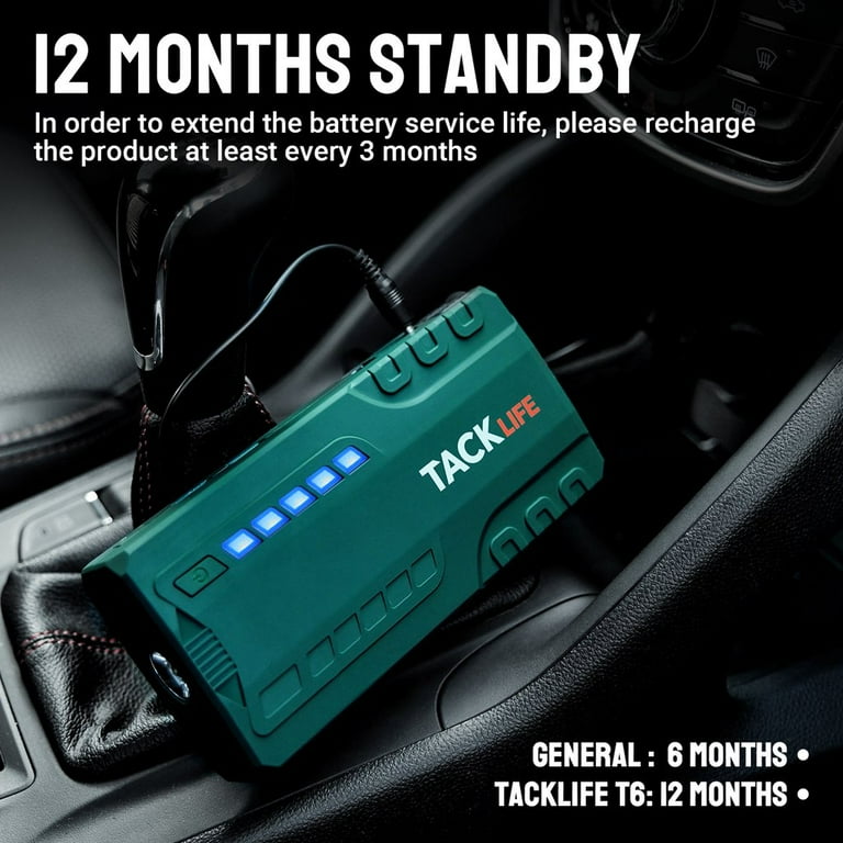 Tacklife 800A Peak 18000mAh Car Jump Starter (up to 7.0L Gas, 5.5L Diesel  Engine), 12V Auto Battery Booster,T8 Green