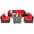 thumbnail image 2 of Costway Ensemble de Meubles de Patio 7 Pcs avec Table à Feu 50,000 BTU Canapé en Osier avec Coussins Rouge, 2 of 10
