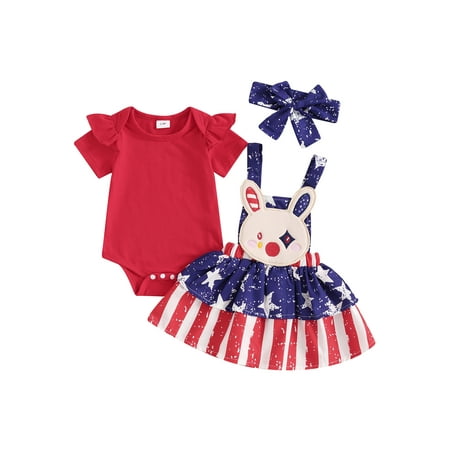 

Baby Girls Dress Set Romper Bunny Stars Stripes Dress Headband
