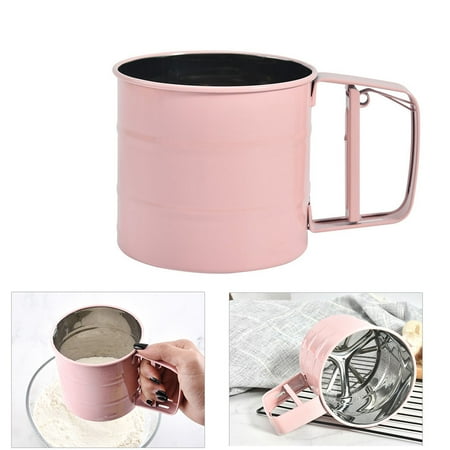 

Flour Sifter EIMELI Sifter for Baking Stainless Steel Hand Crank Flour Sifter with 2-Cup Measuring Hand-Pressed Flour Sieve Sugar Powder Sieve Cup - Practical Baking Tool for Home Pink