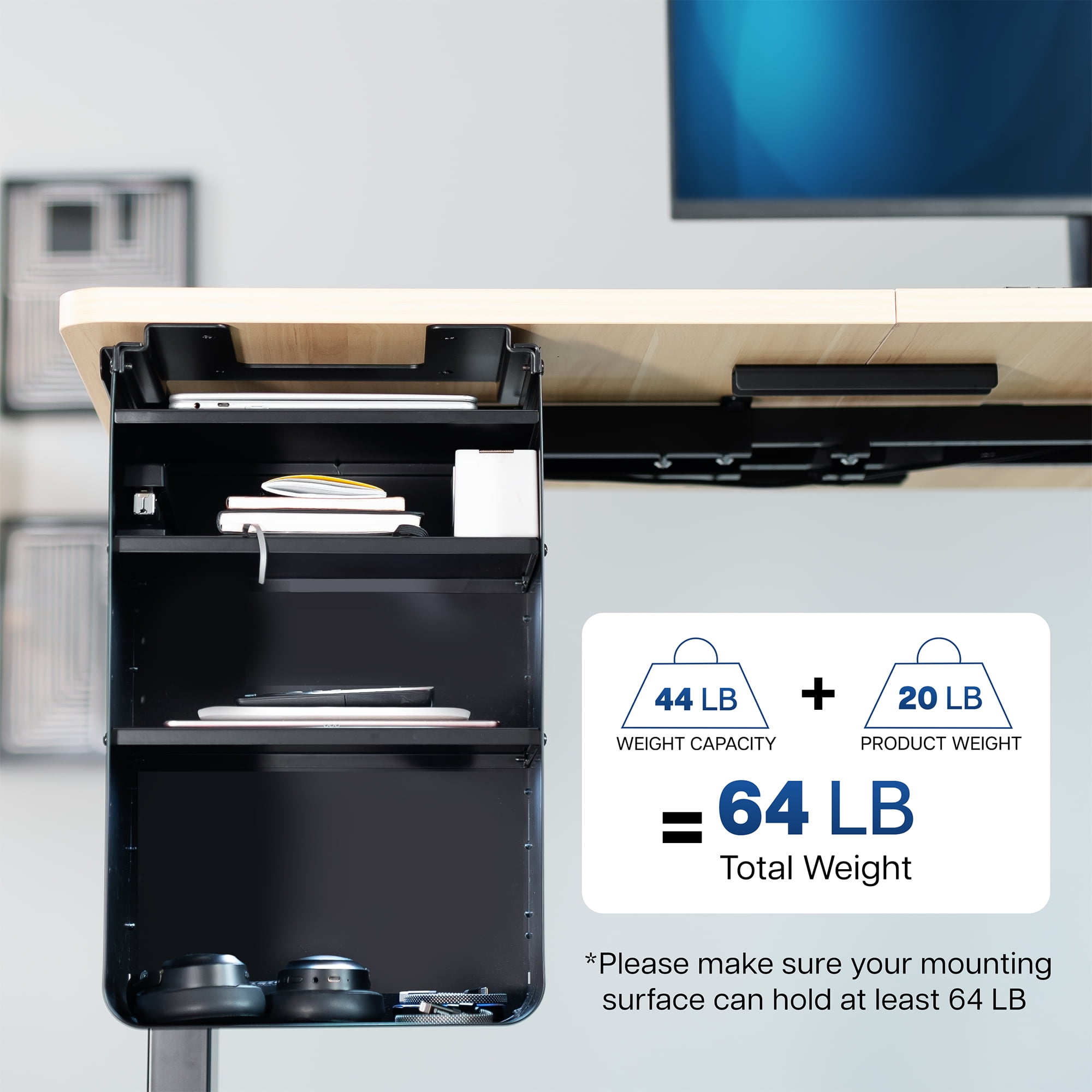 VIVO Black Under Desk Mounted Storage Cabinet