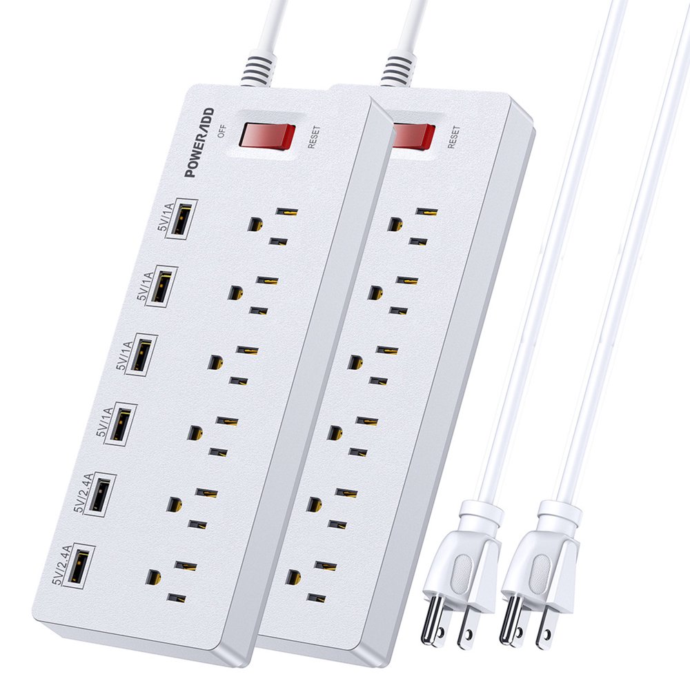 Poweradd 2Pack 6Outlet Surge Protector 6 USB Ports Power Strip with