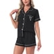 thumbnail image 4 of Conjunto de pijama para mujer INSPIRE CHIC con estampado de corazones, ropa de dormir linda, camisa de botones de manga corta con pantalones cortos, conjuntos de lounge XL negro, 4 of 6